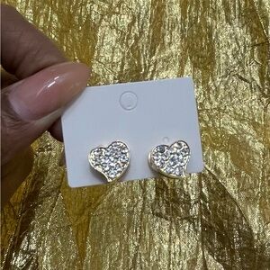 Gold Heart Clip-On Earrings | Sparkly Rhinestone Heart Jewelry